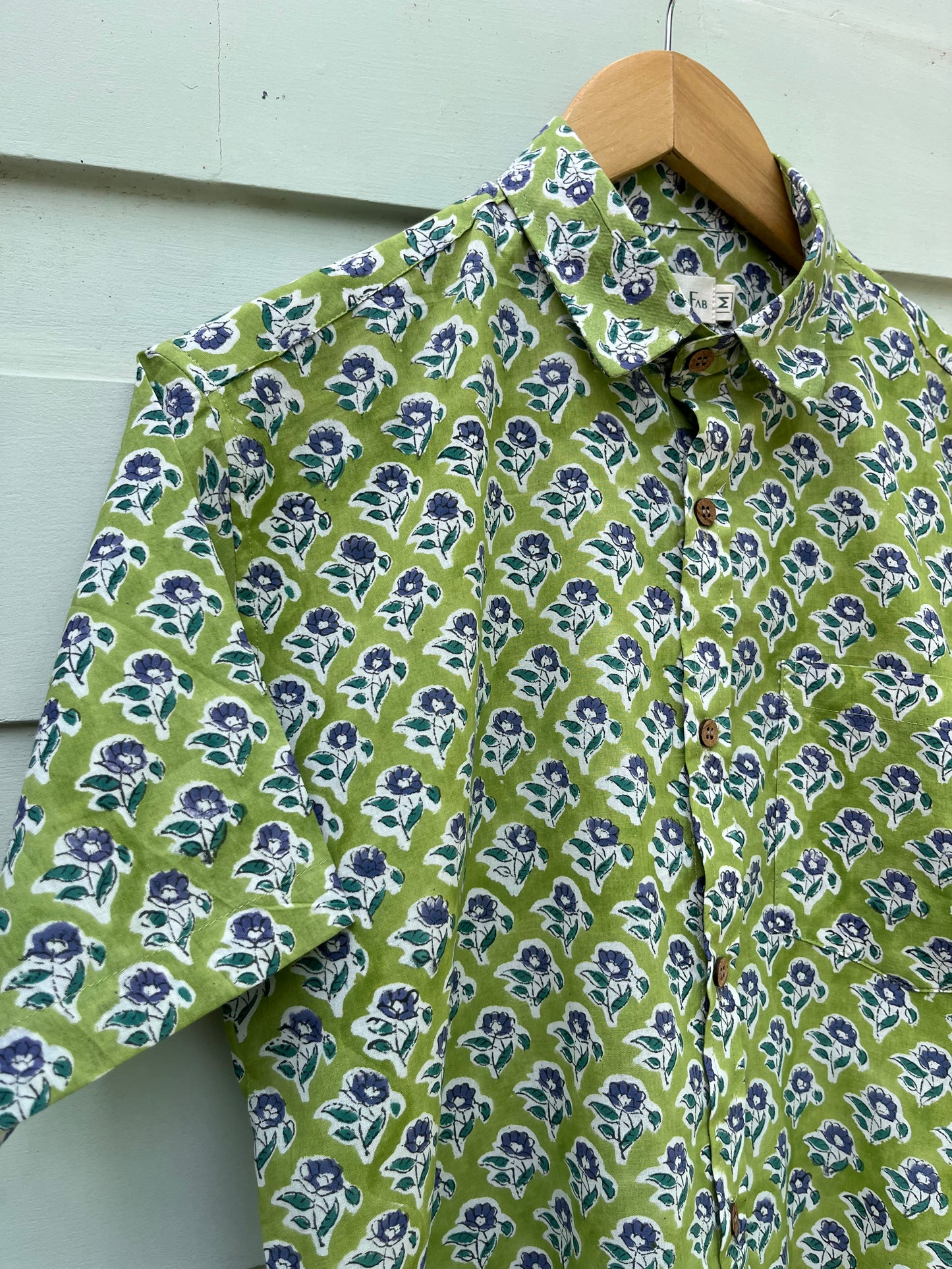 Green Floral Hand Block Printed Cotton Shirt