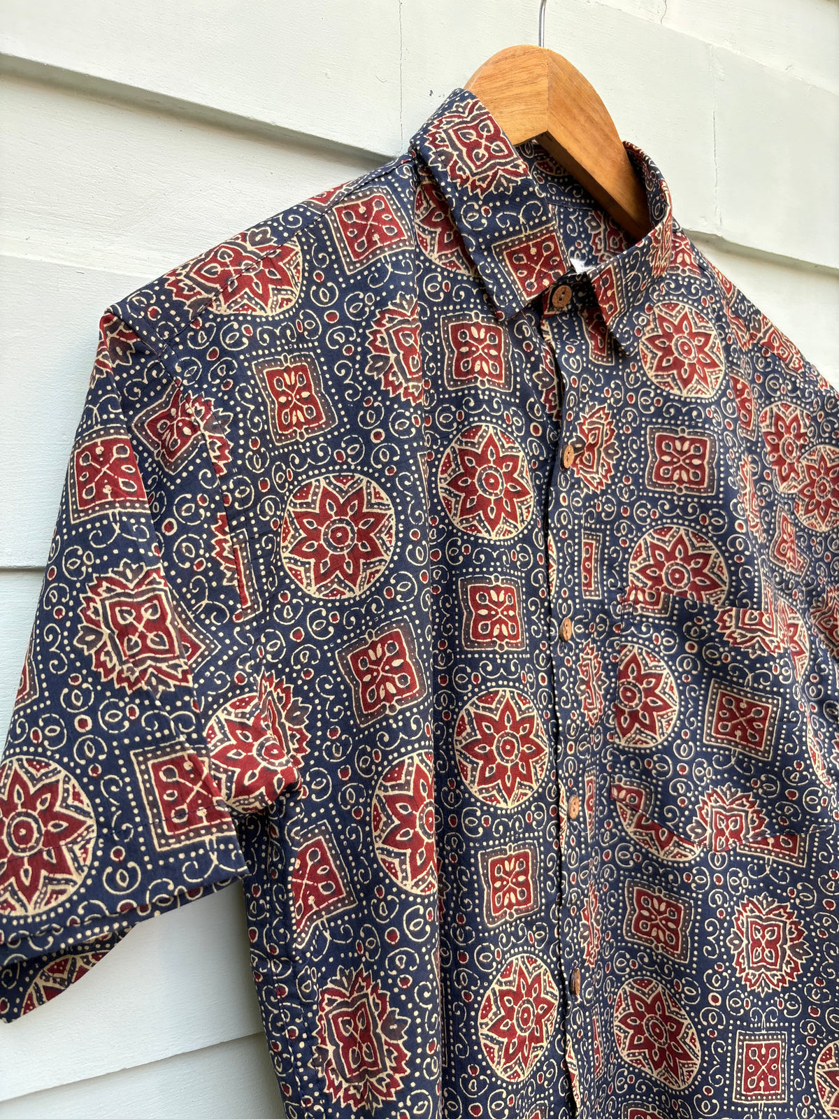 Ajrak Blue Printed Cotton Shirt