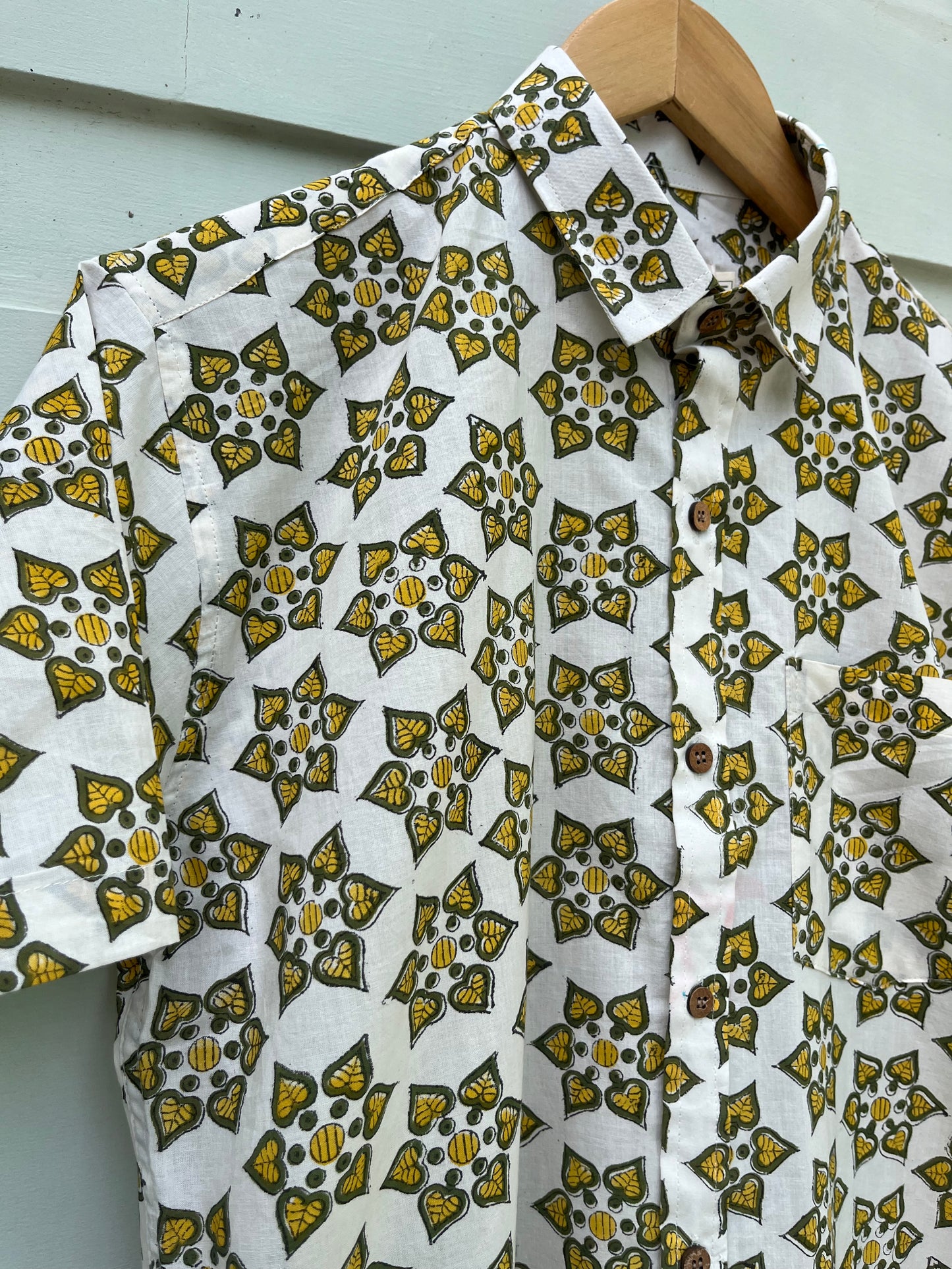 White & Yellow Floral Hand Block Printed Cotton Shirt