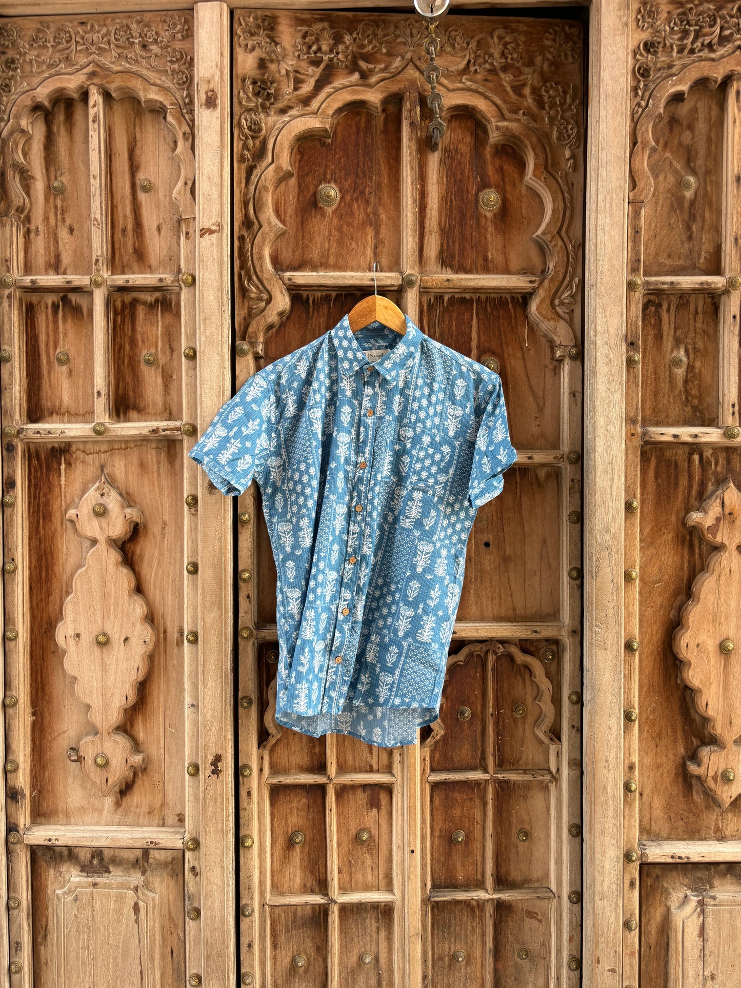 Slate Blue Printed Cotton Shirt