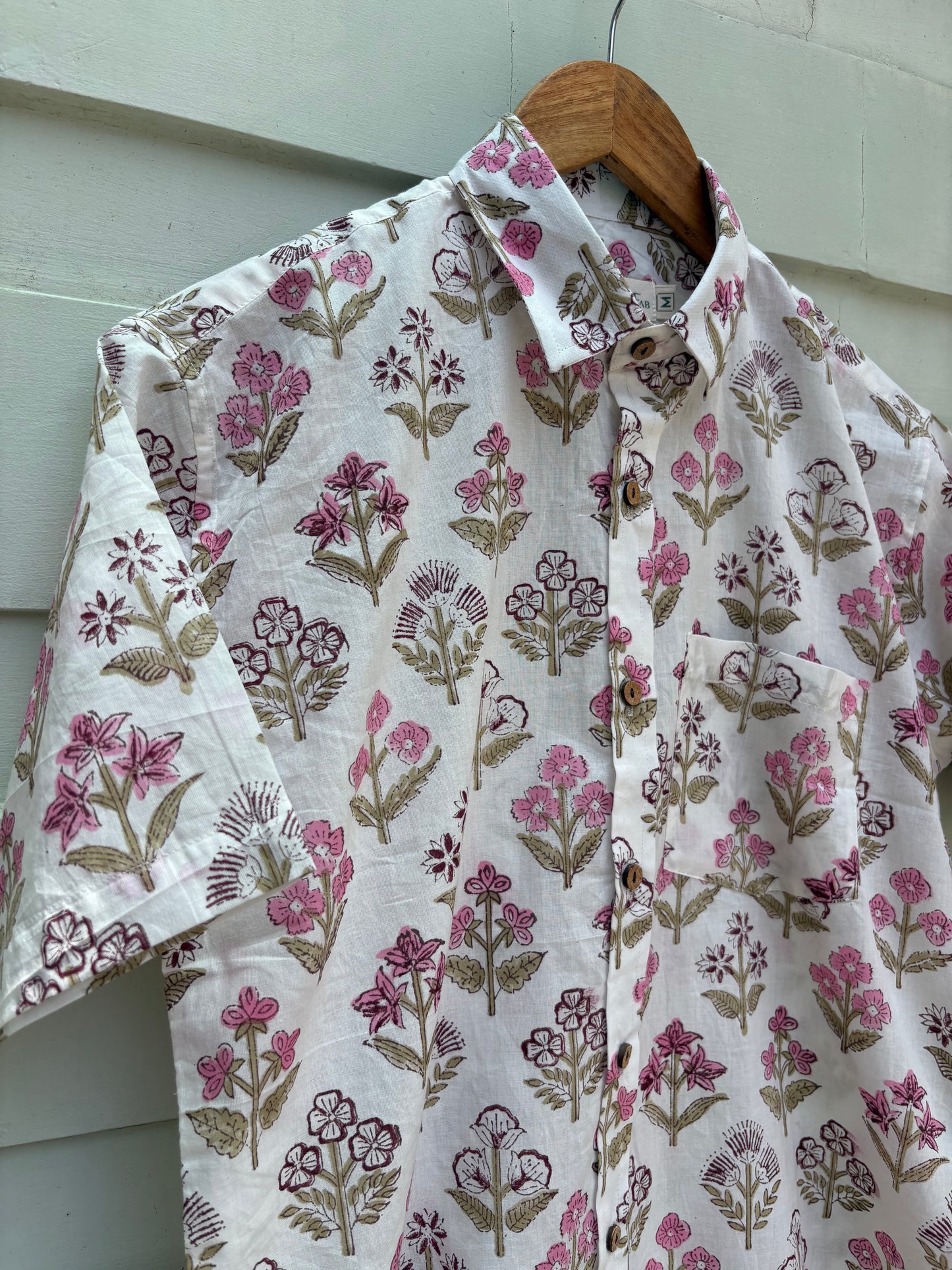 Cool White Floral Hand Block Printed Cotton Shirt