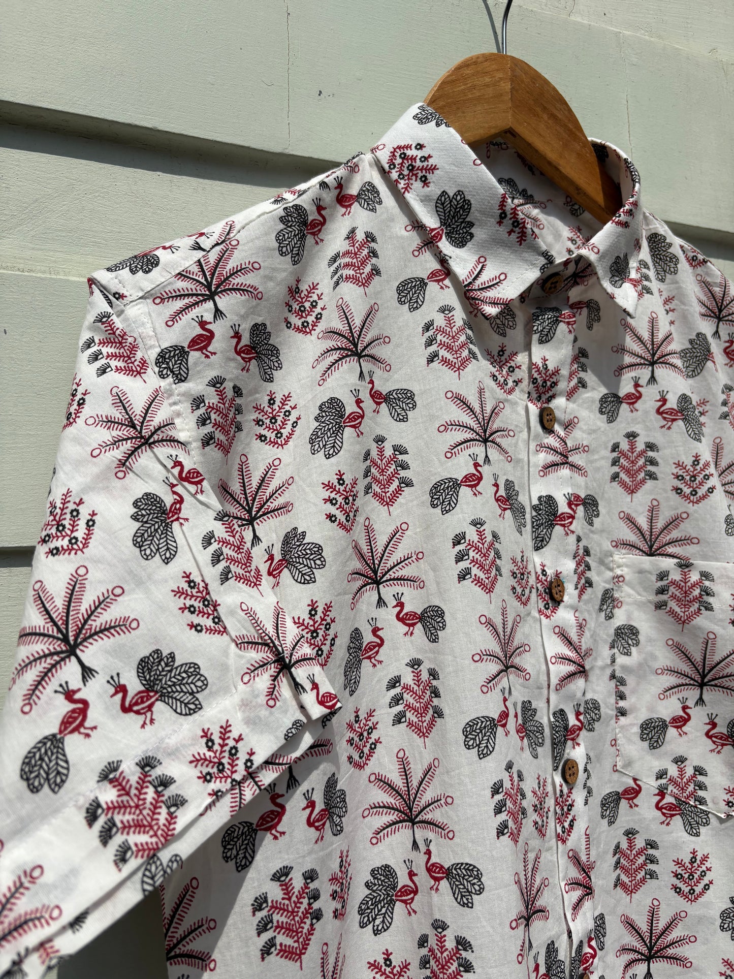 Black & White Red Sanganeri Printed Shirt