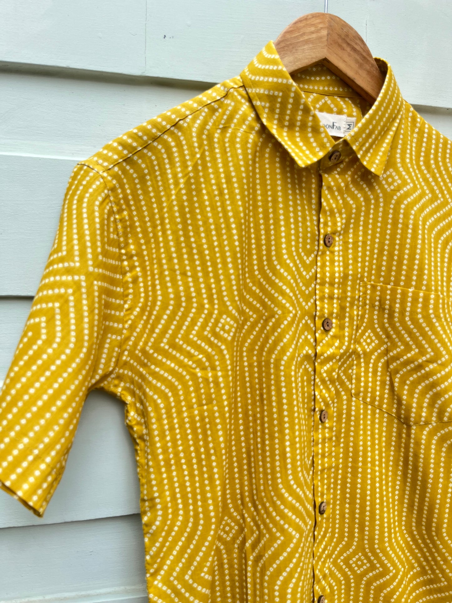 Mustard Shibori Printed Cotton Shirt