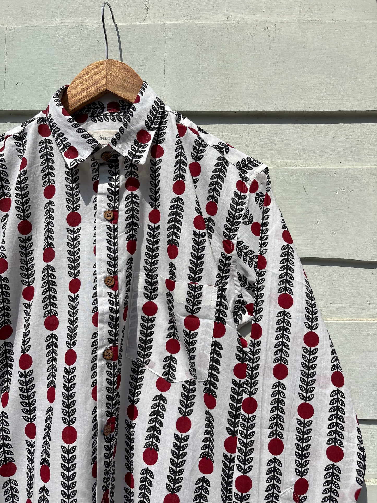White & Red Floral Sanganeri Printed Shirt