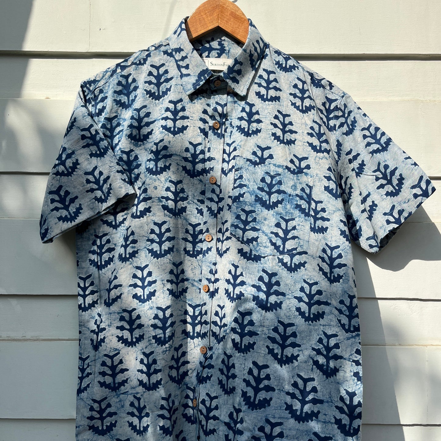 Indigo Floral Printed Cotton Shirt