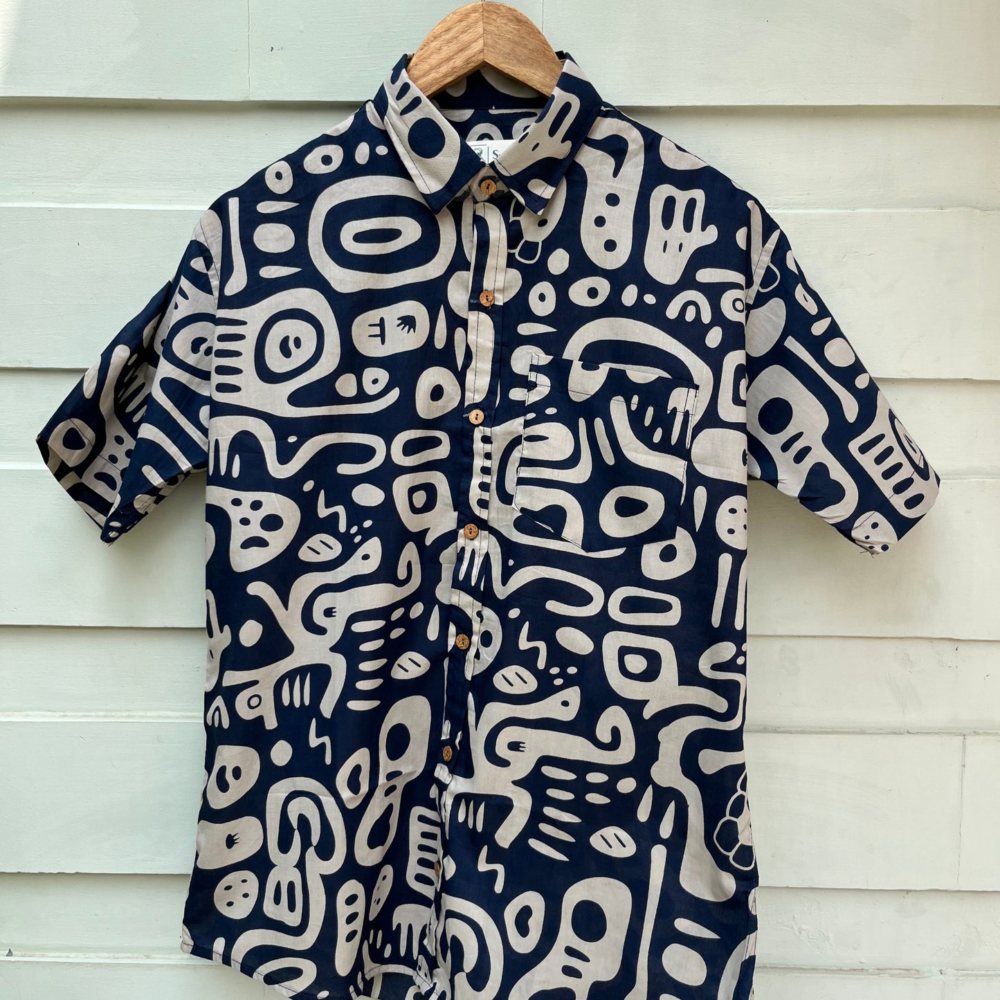 Blue Printed Cotton Shirt