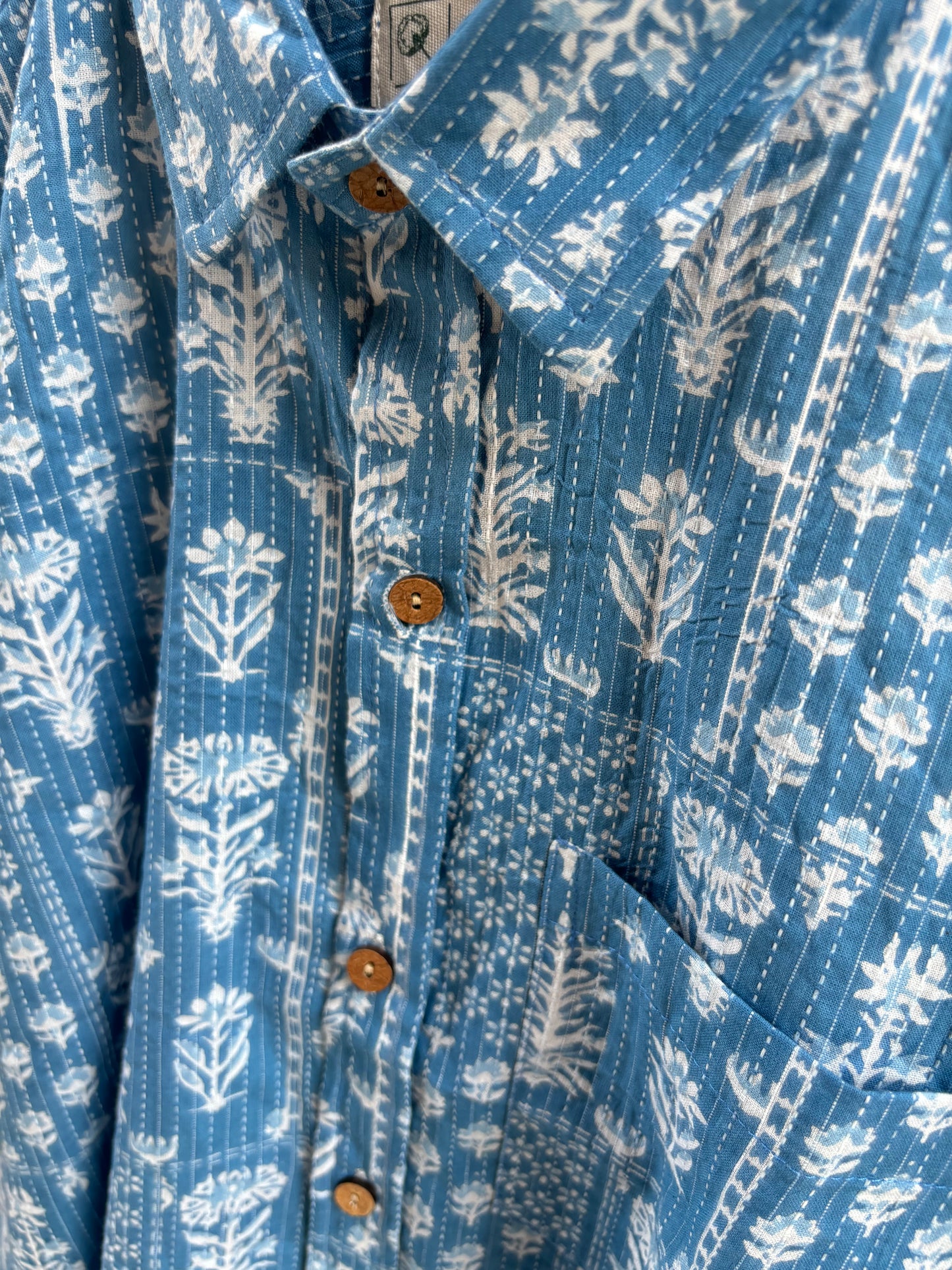 Slate Blue Printed Cotton Shirt