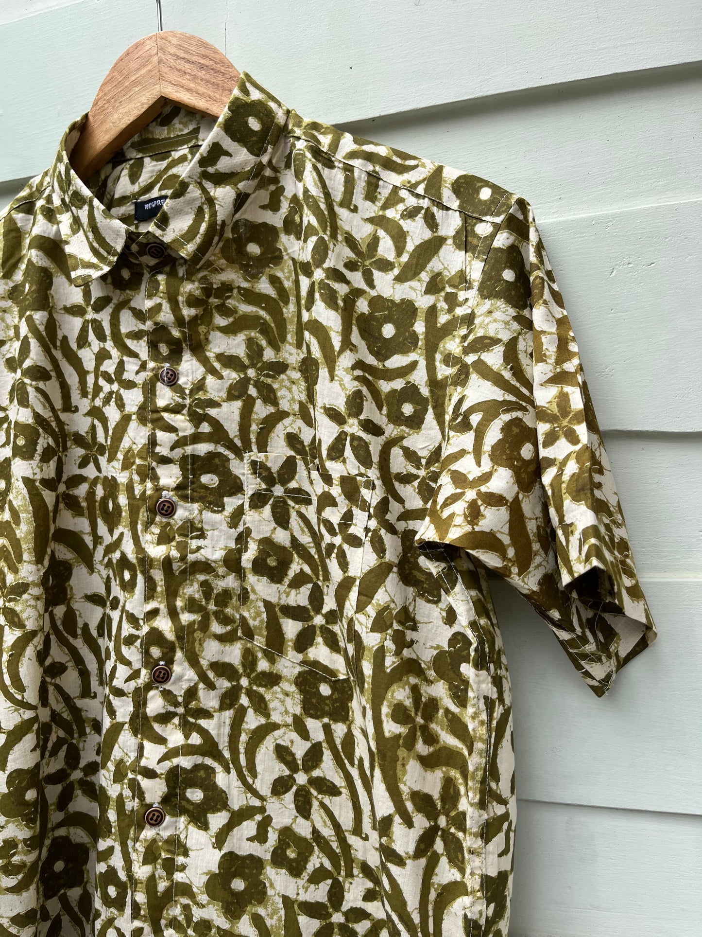 Green & White Floral Printed Cotton Shirt