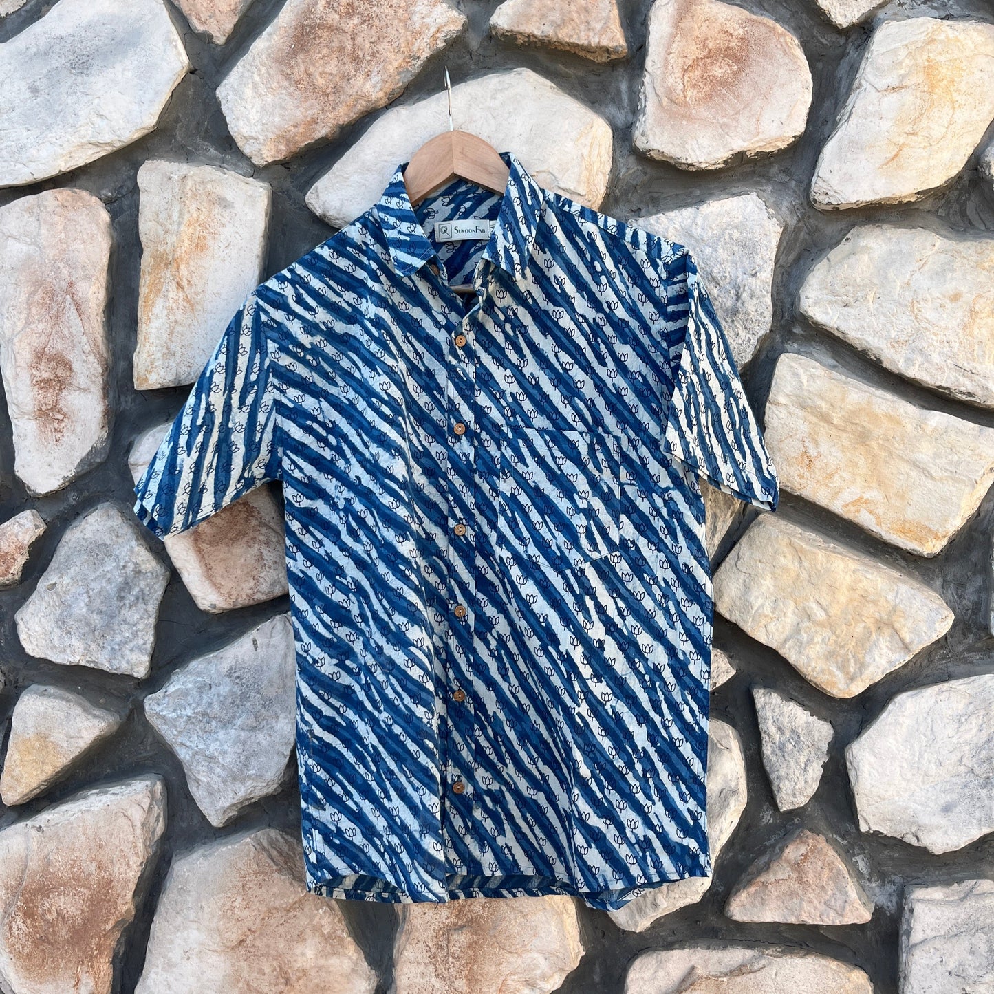 Indigo Lotus Hand Block Printed Cotton Shirt