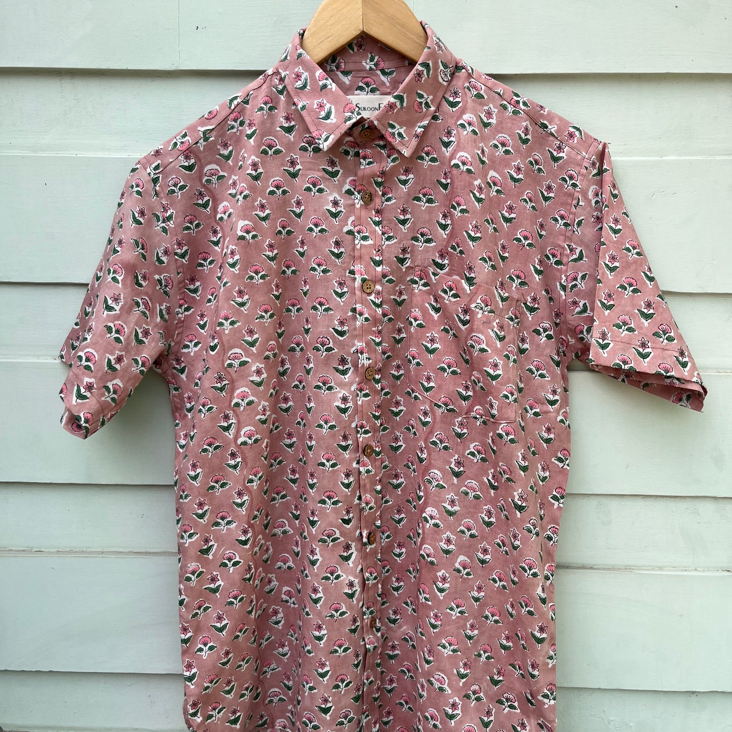Lavender Pink Floral Block Printed Cotton Shirt