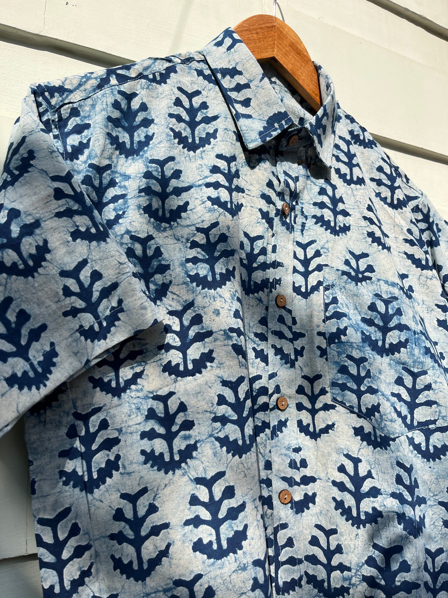 Indigo Floral Printed Cotton Shirt