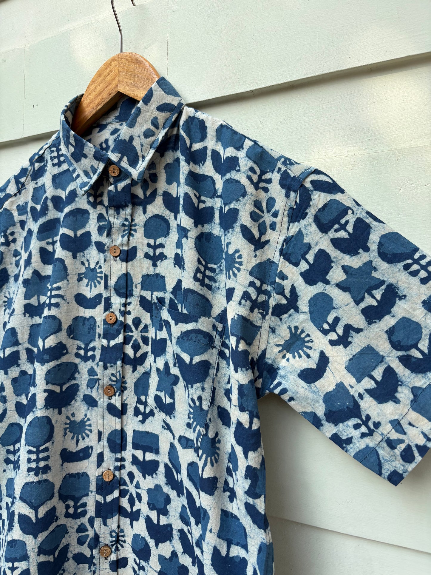 Indigo Floral Hand Block Printed Shirt