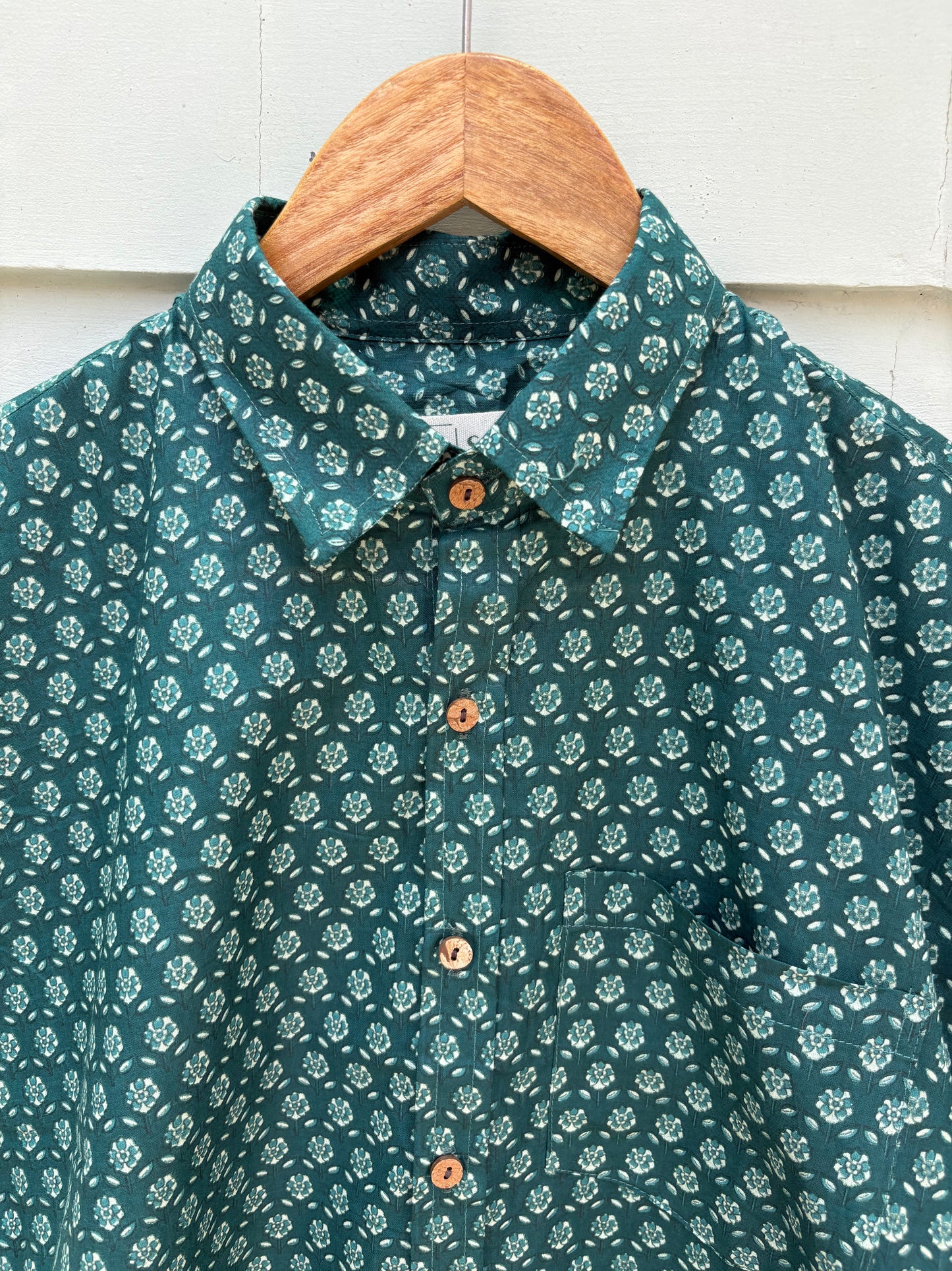 Bottle Green Sanganeri Printed Cotton Shirt