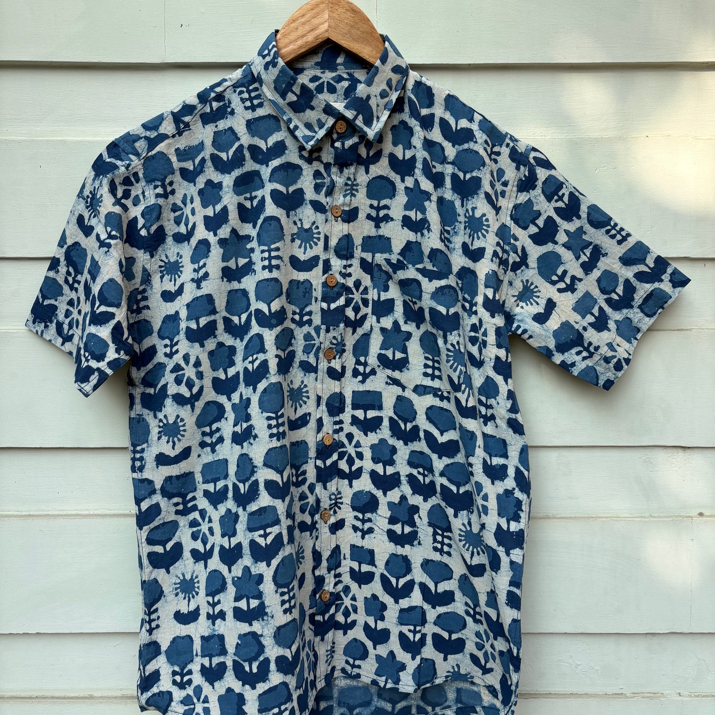 Indigo Floral Hand Block Printed Shirt