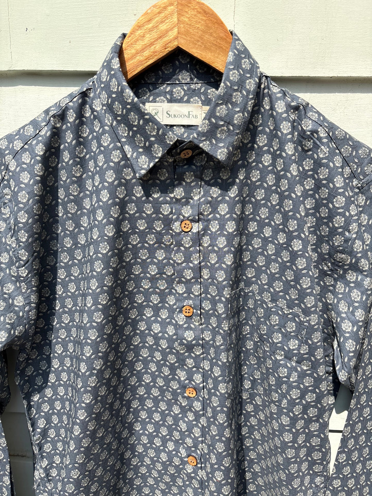 Dark Grey Floral Sanganeri Print Shirt