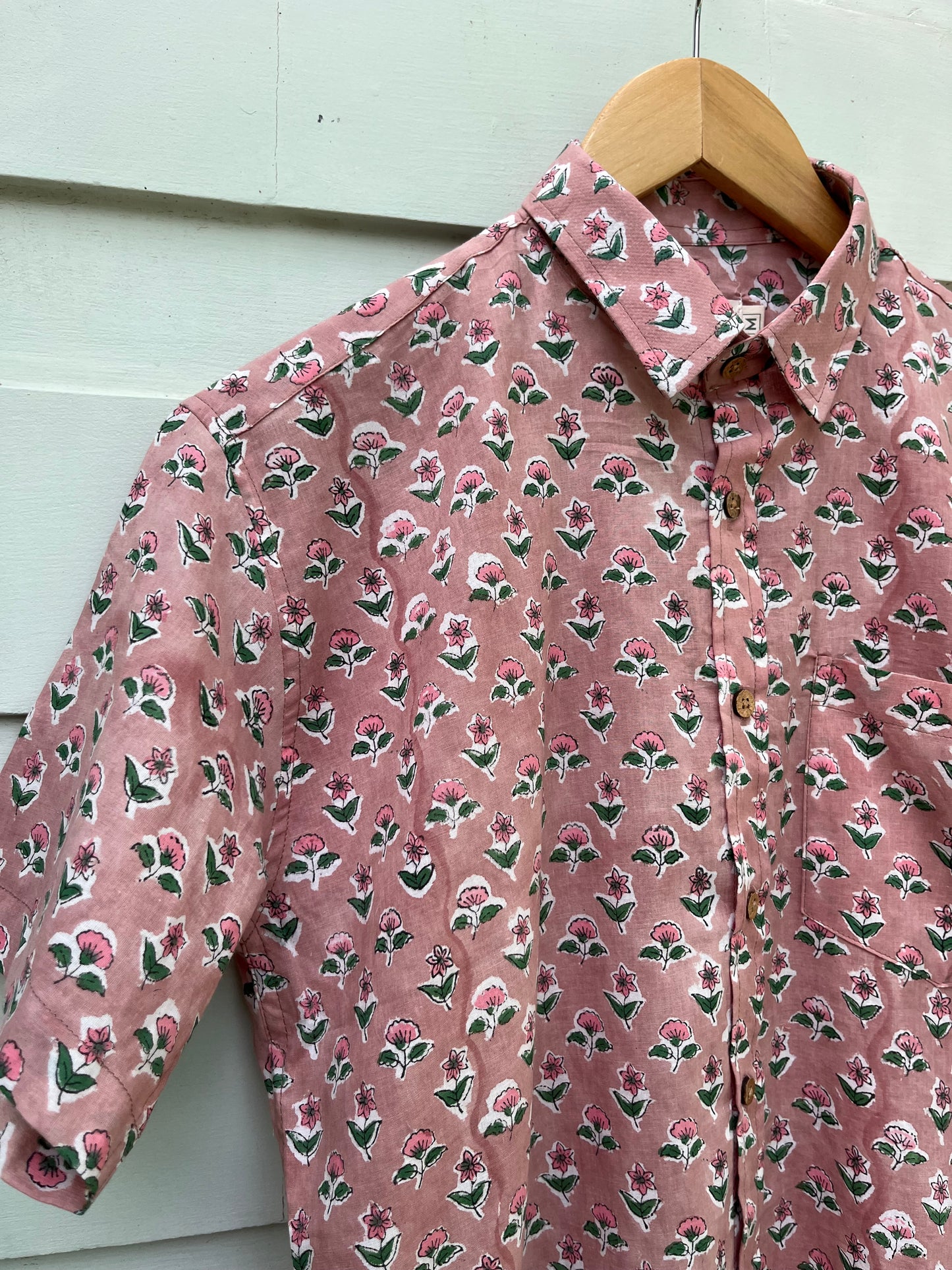 Lavender Pink Floral Block Printed Cotton Shirt