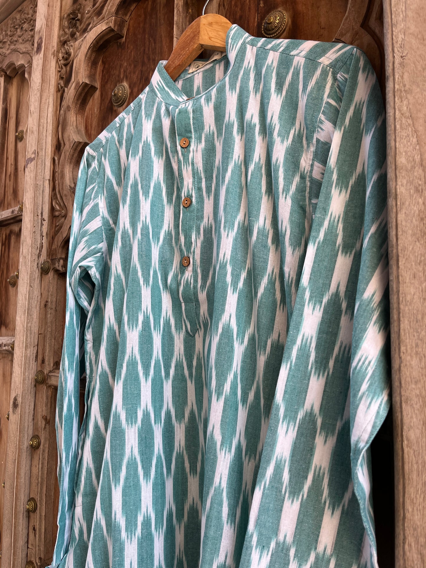 Mineral Green Ikat Men's Long Kurta