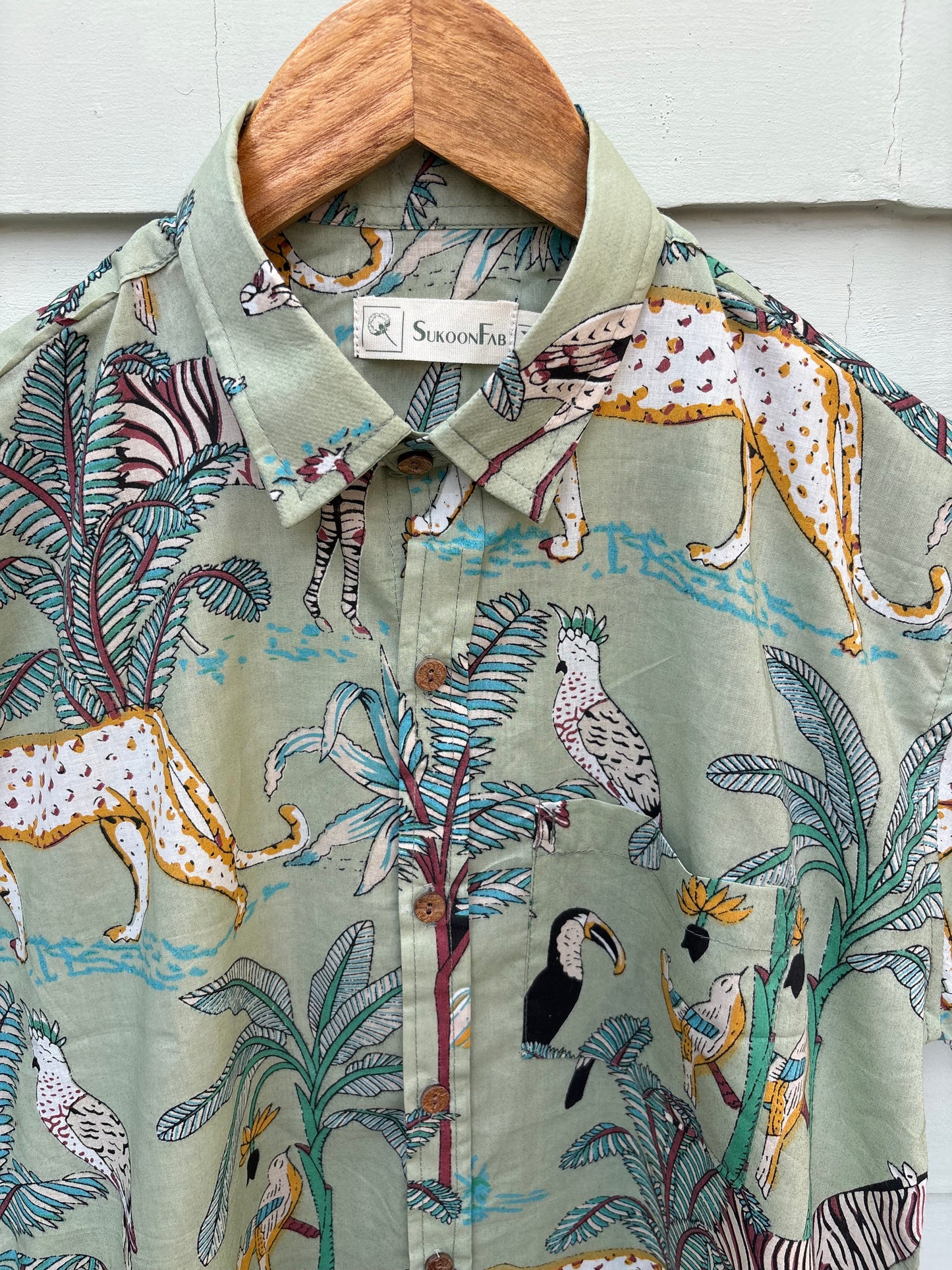 Pastel Green Animal Printed Cotton Shirt