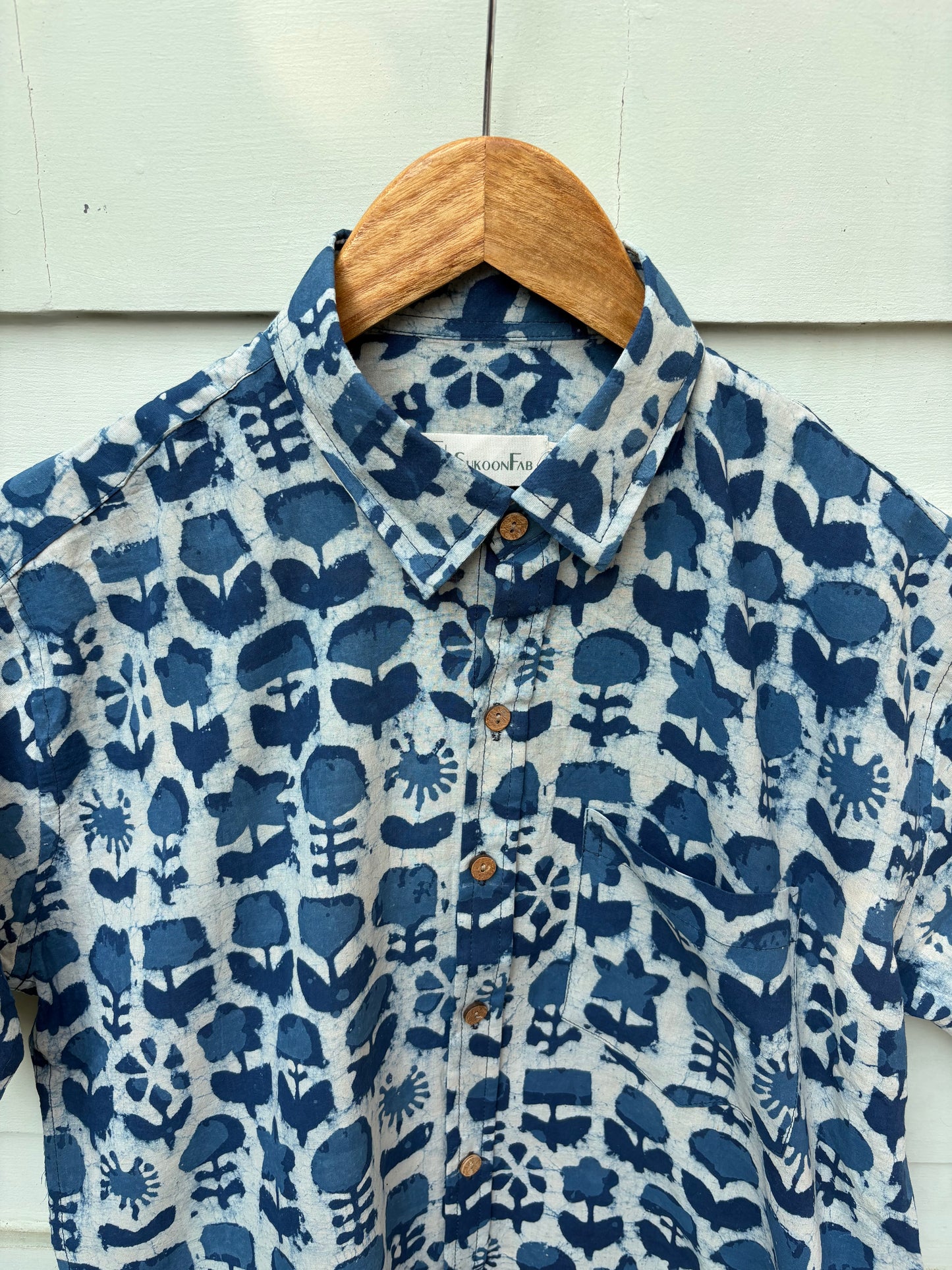 Indigo Floral Hand Block Printed Shirt
