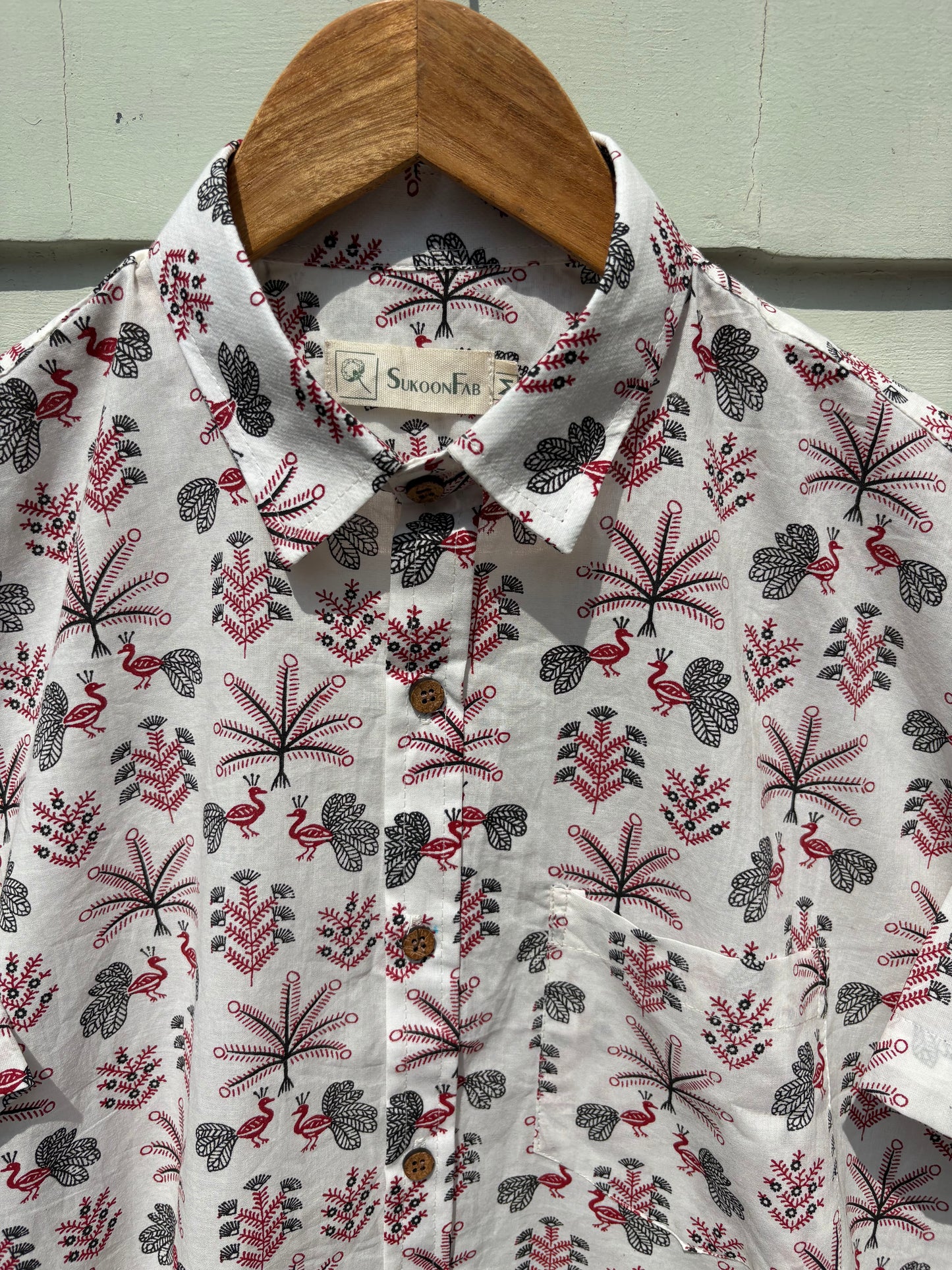 Black & White Red Sanganeri Printed Shirt