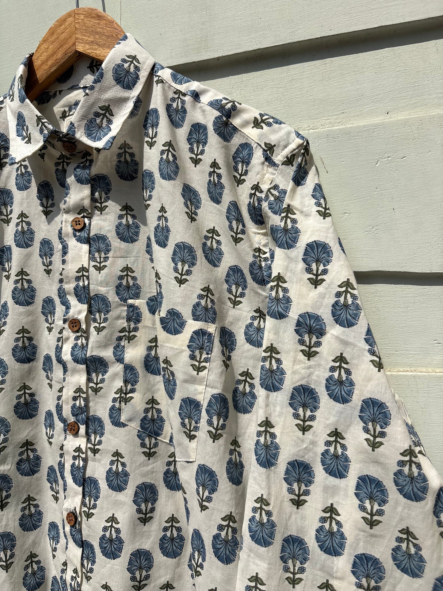 Blue Floral Sanganeri Printed Shirt