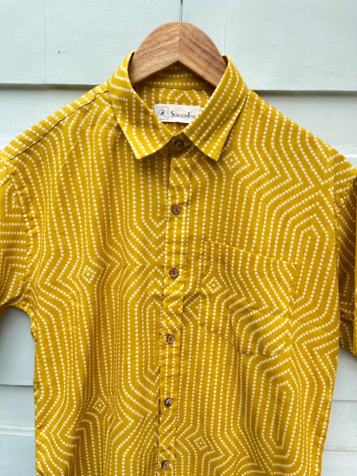 Mustard Shibori Printed Cotton Shirt