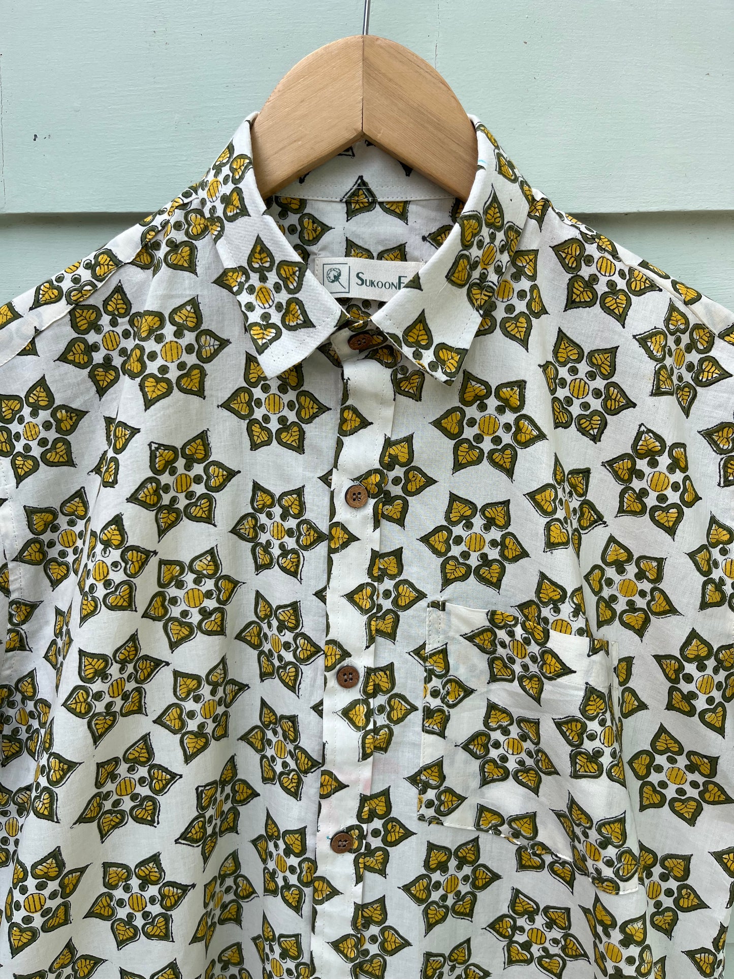 White & Yellow Floral Hand Block Printed Cotton Shirt