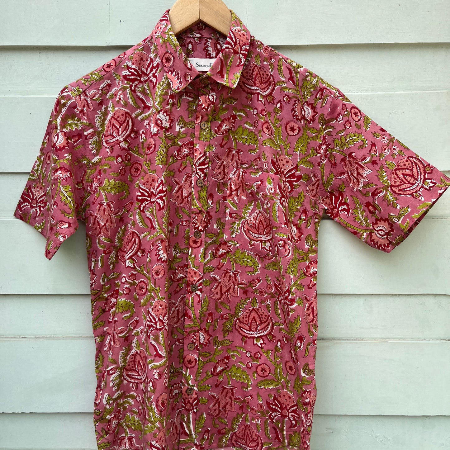 Pink Pastel Floral Hand Block Printed Cotton Shirt