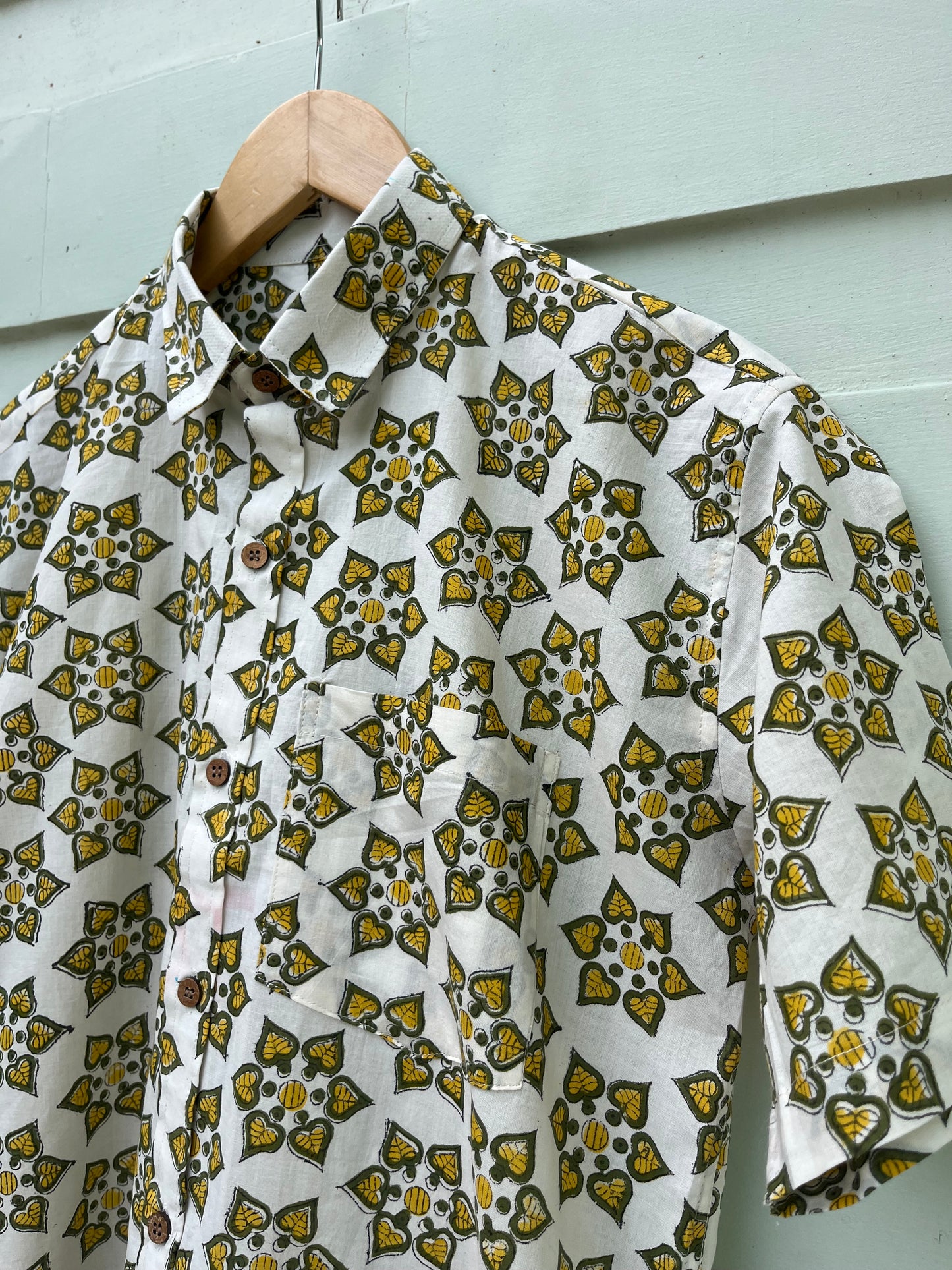 White & Yellow Floral Hand Block Printed Cotton Shirt