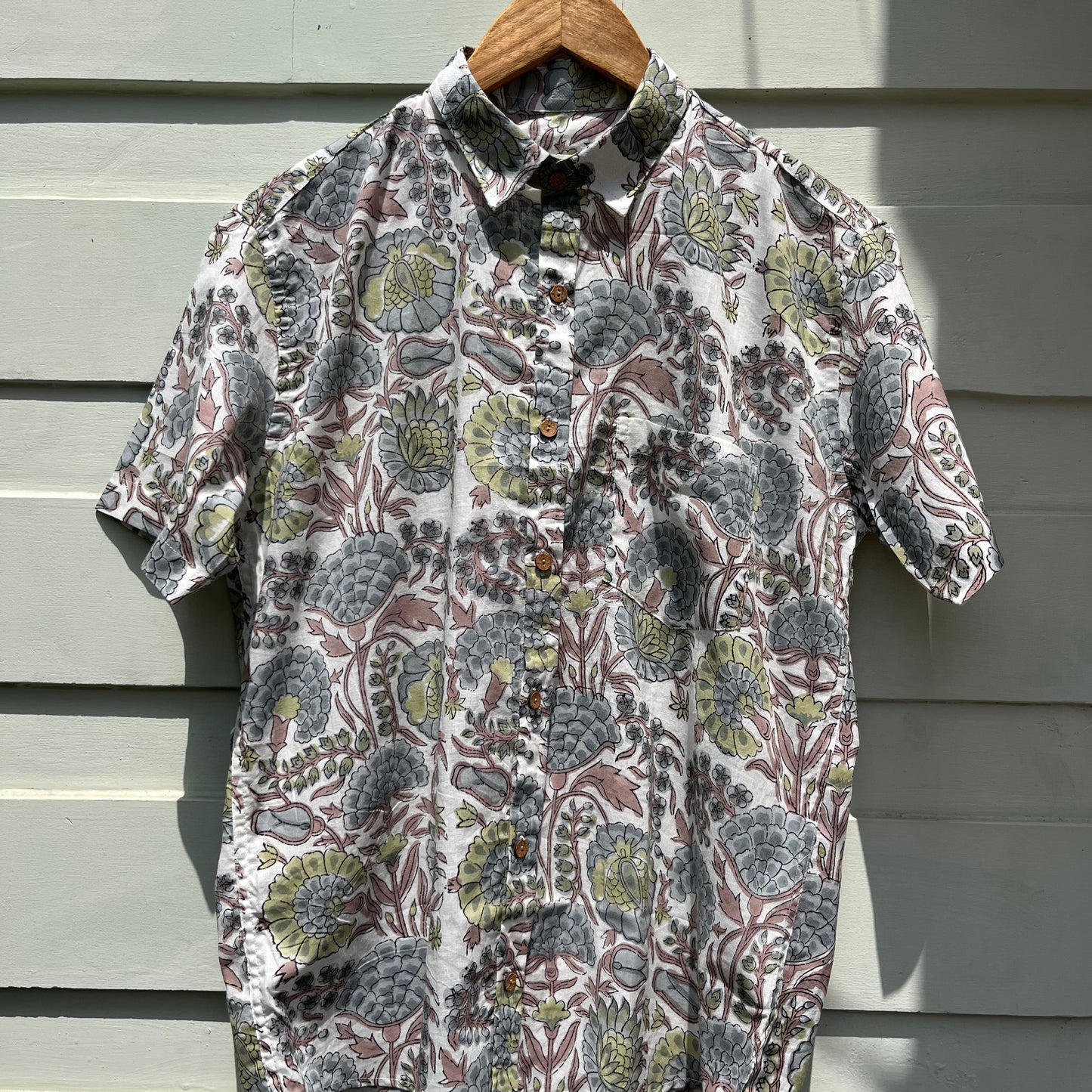 Ivory Slate Floral Hand Block Printed Shirt