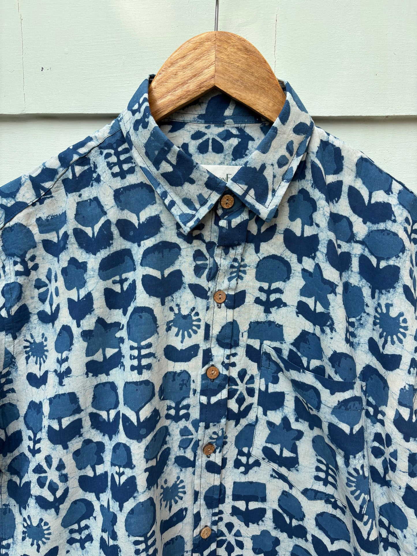 Indigo Floral Hand Block Printed Shirt