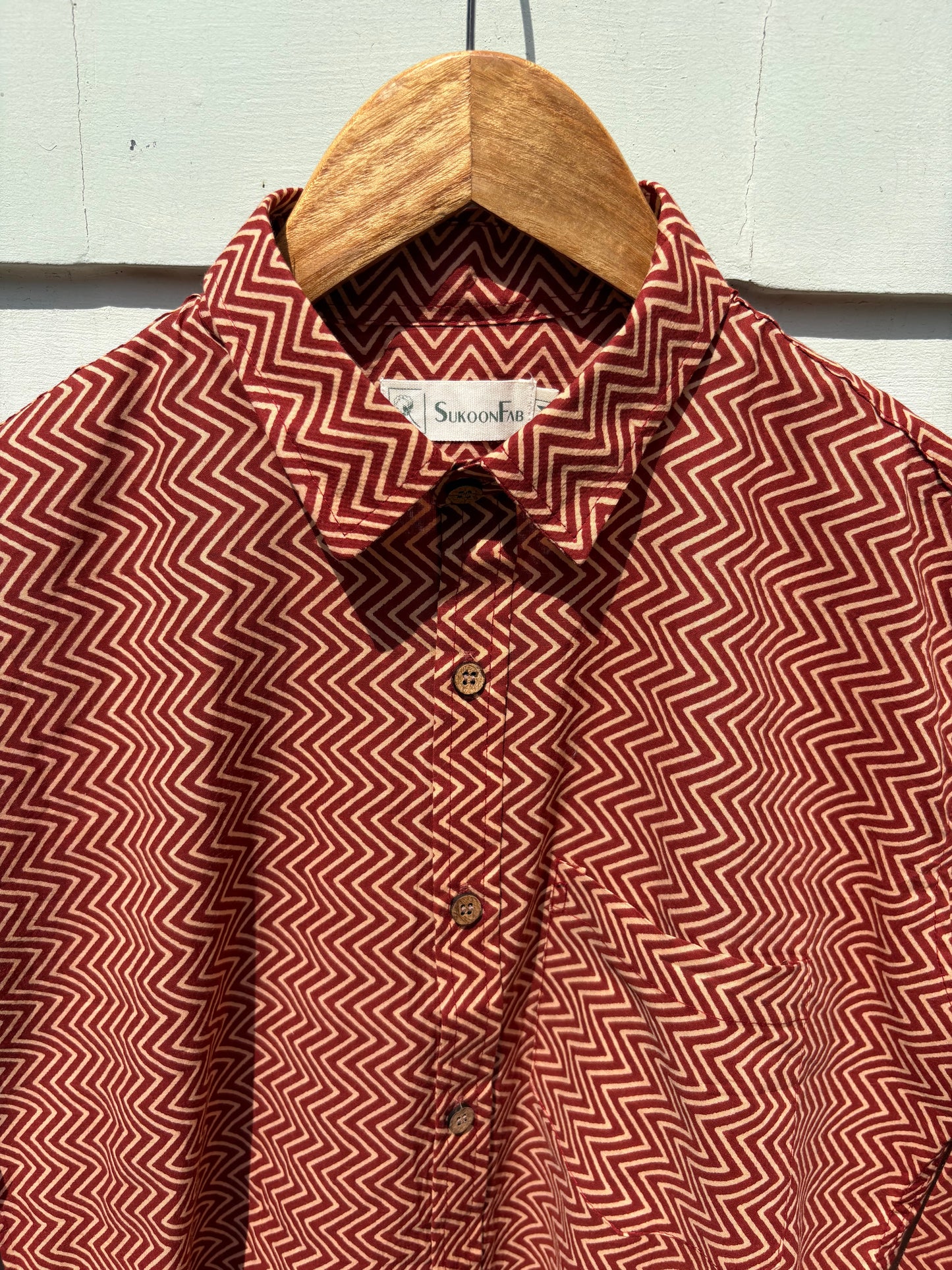 Red Zig Zag Block Printed Shirt
