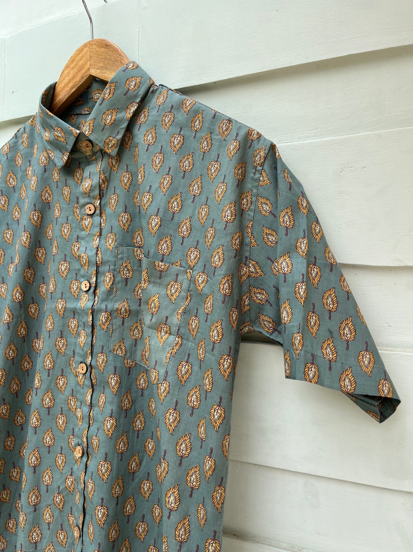 Green Floral Printed Cotton Shirt