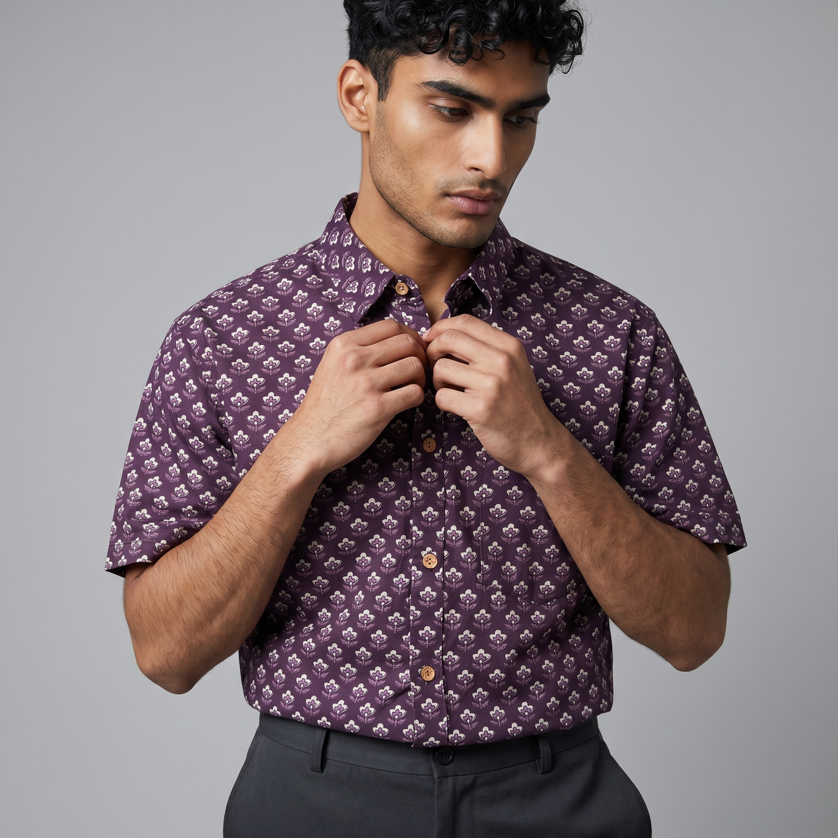Deep Purple Botanical Cotton Shirt