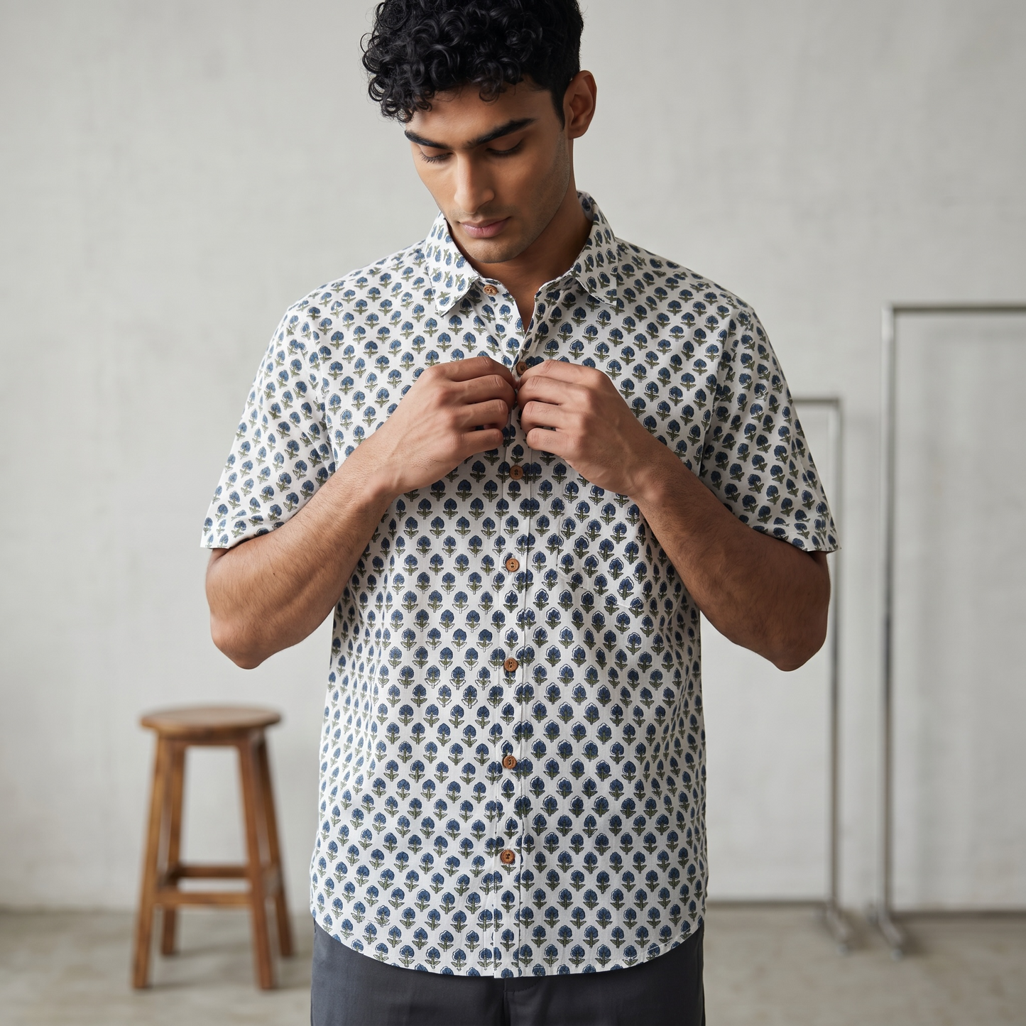 Classic Floral Block Boota Hand Block Printed Shirt