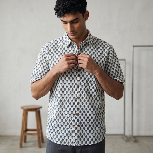 Classic Floral Block Boota Hand Block Printed Shirt