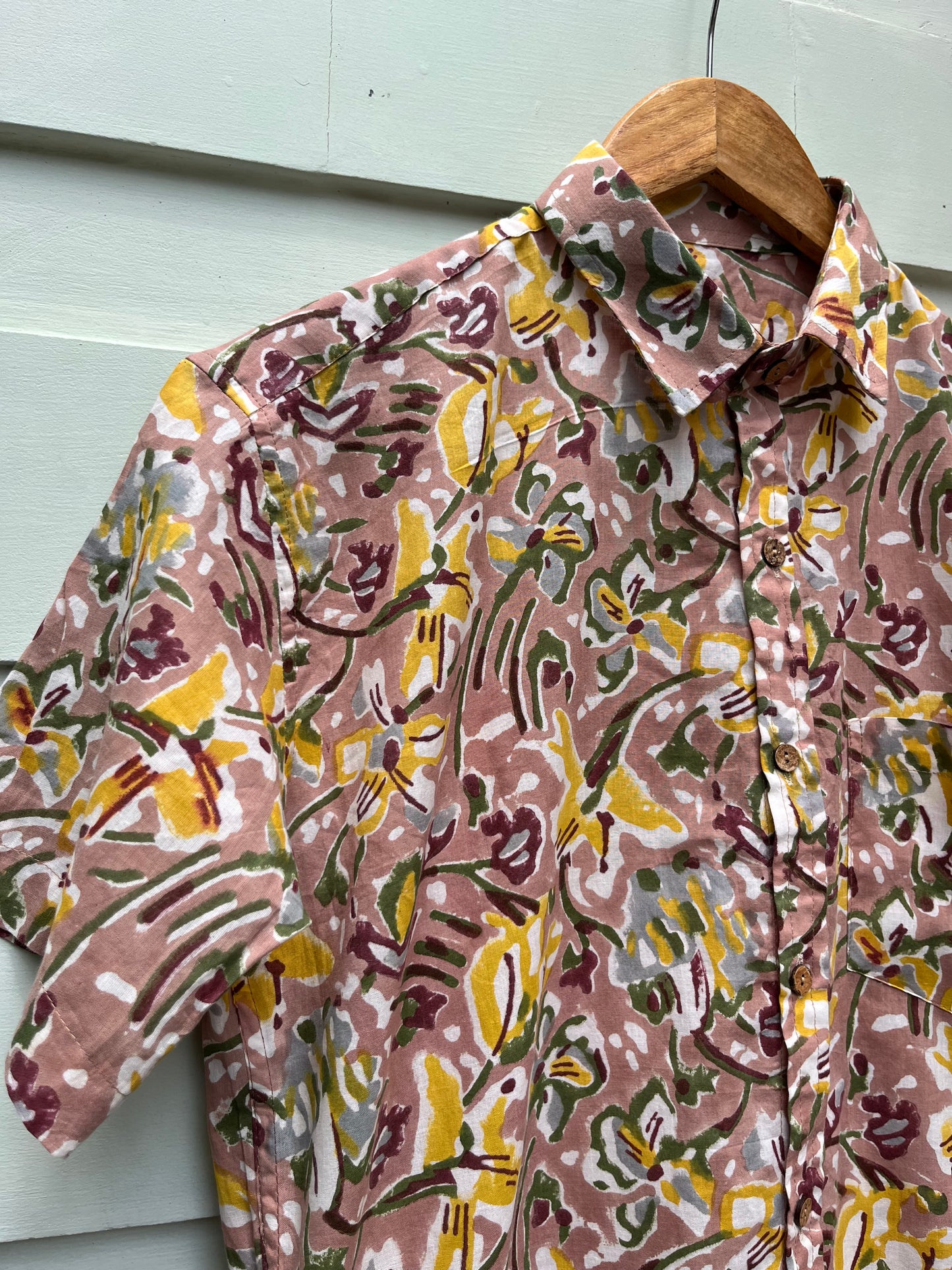 Dusty Rose Hand Block Printed Cotton Shirt