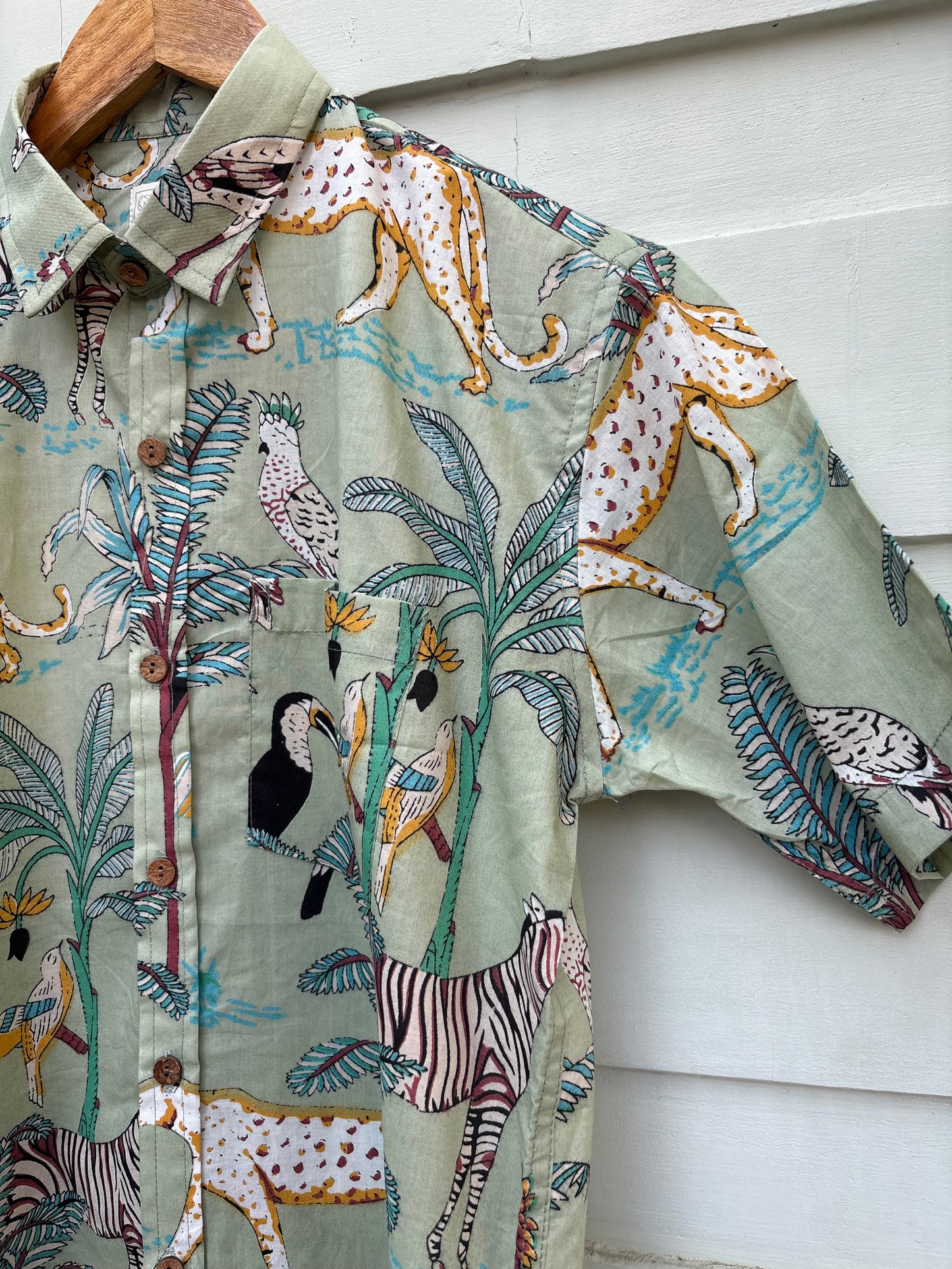 Pastel Green Animal Printed Cotton Shirt
