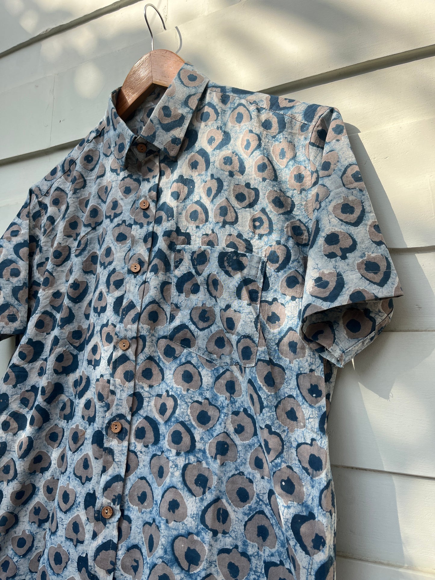 Natural Grey Dabu Hand Block Printed Shirt