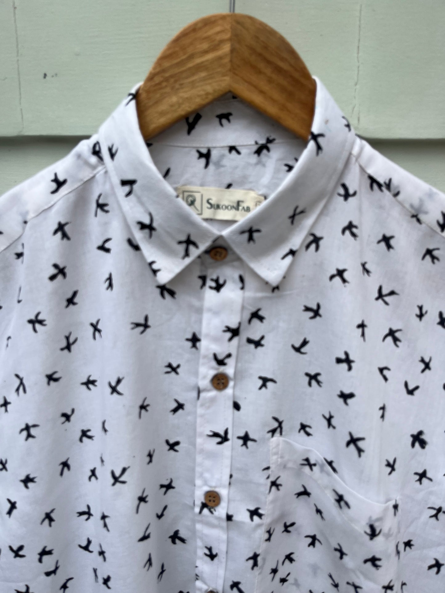 Black and White Bird Printed Cotton Shirt