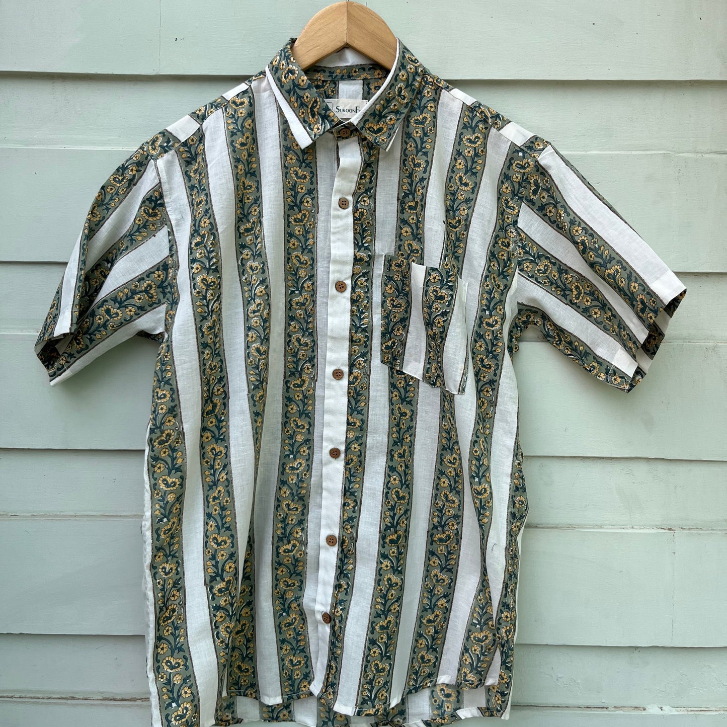 White Stripes Hand Block Printed Cotton Shirt