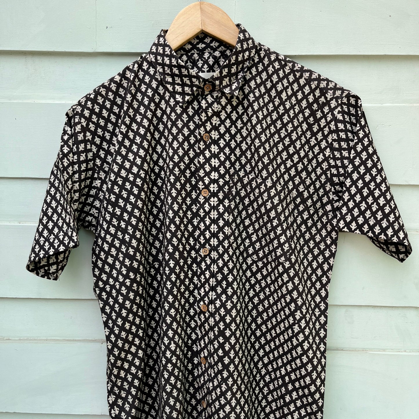 Black Floral Hand Block Printed Cotton Shirt