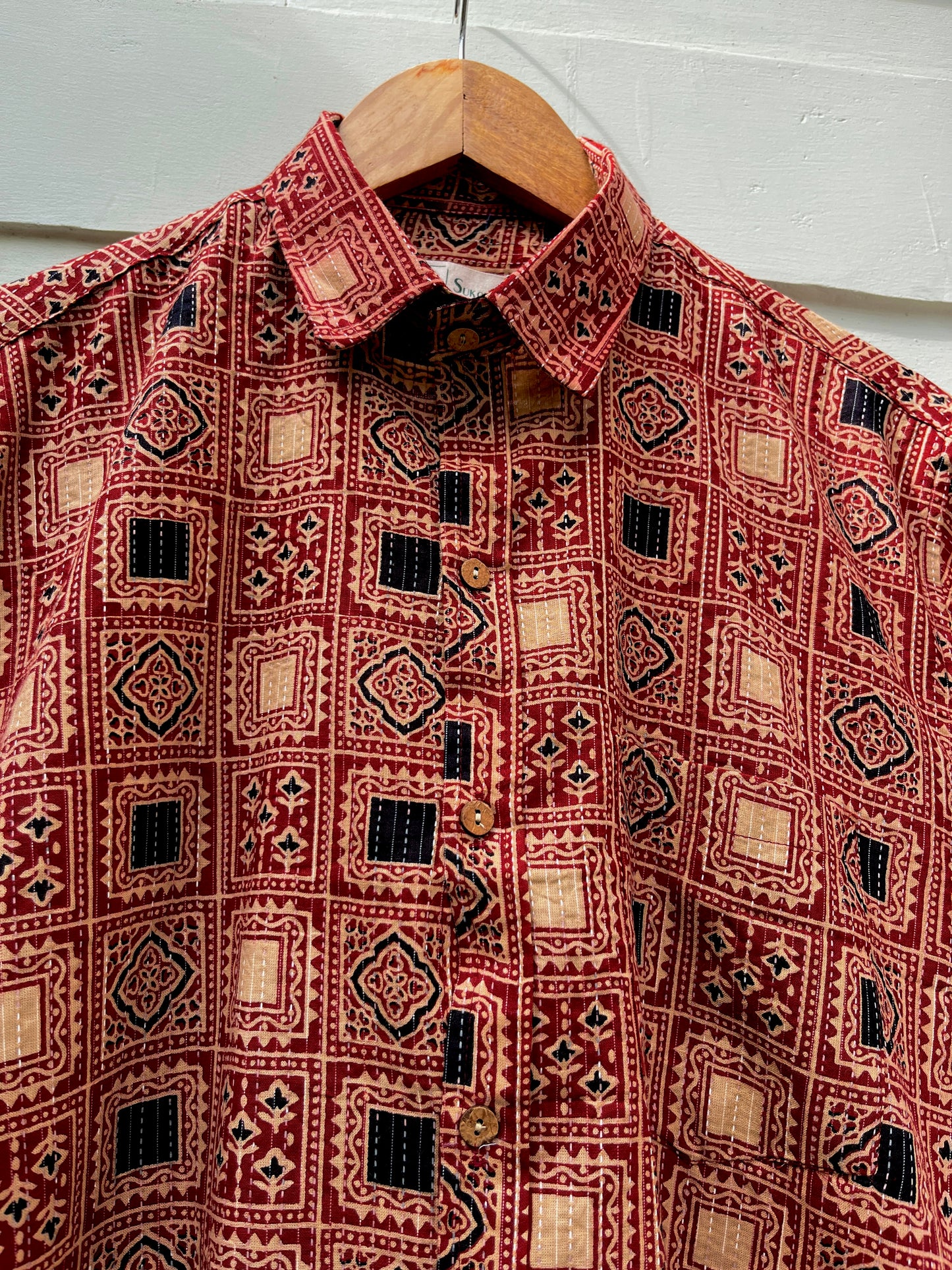 Firebrick Khatta Ajrak Printed Shirt