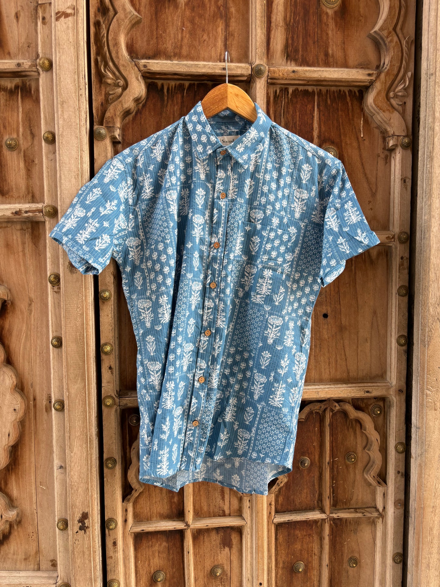 Slate Blue Printed Cotton Shirt