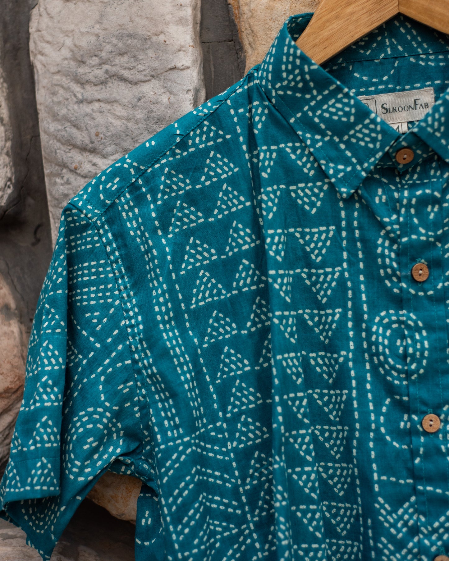 Bluish Cyan Printed Cotton Shirt