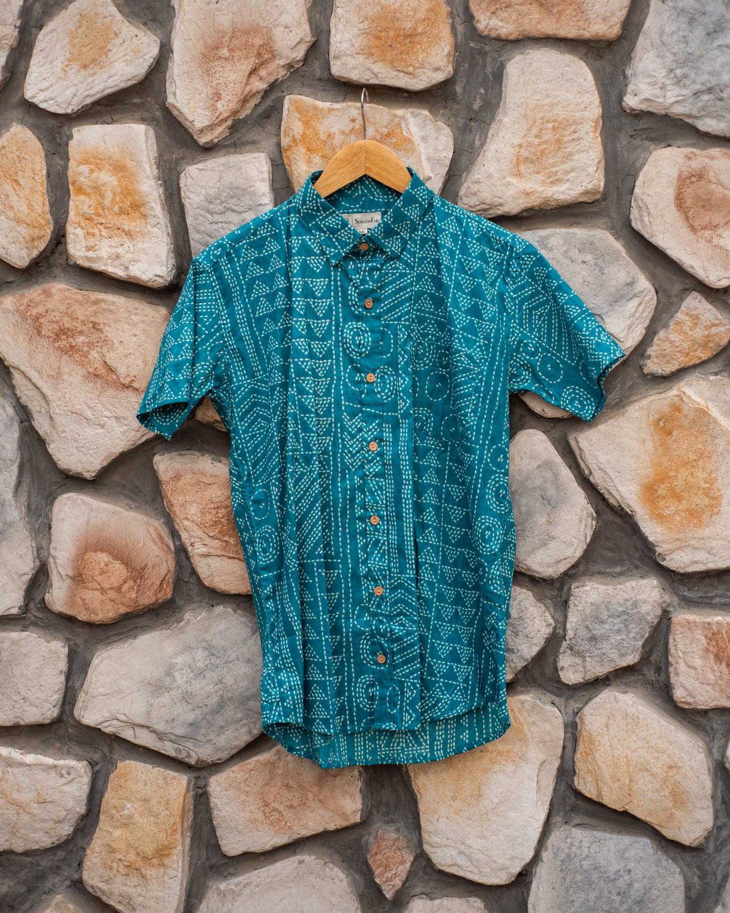 Bluish Cyan Printed Cotton Shirt