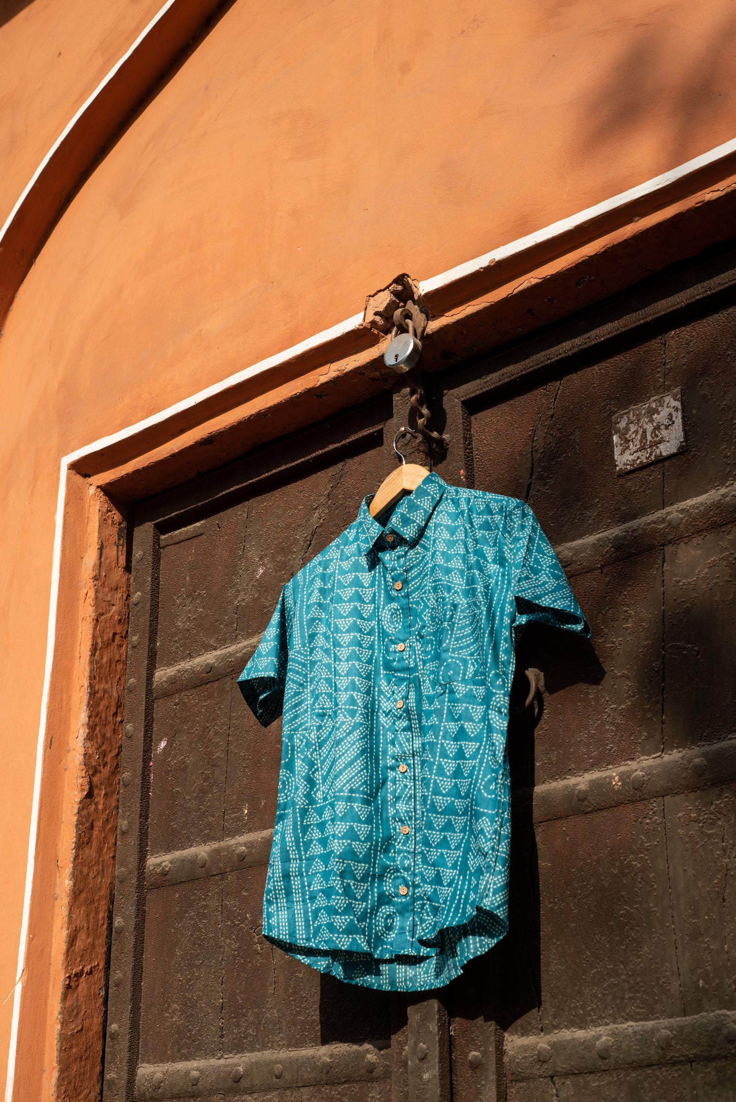 Bluish Cyan Printed Cotton Shirt