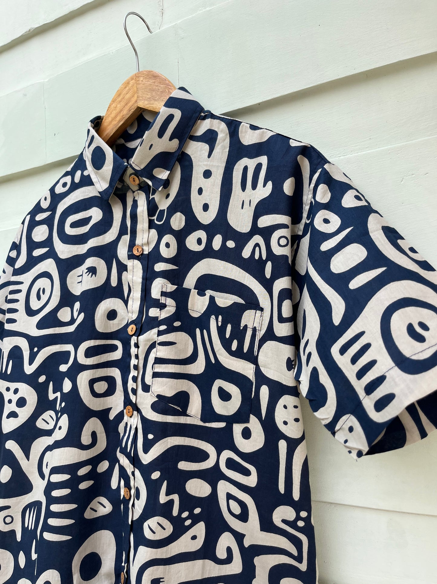 Blue Printed Cotton Shirt