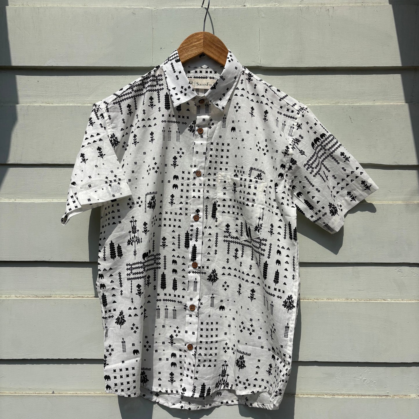 Black & White Sanganeri Printed Shirt