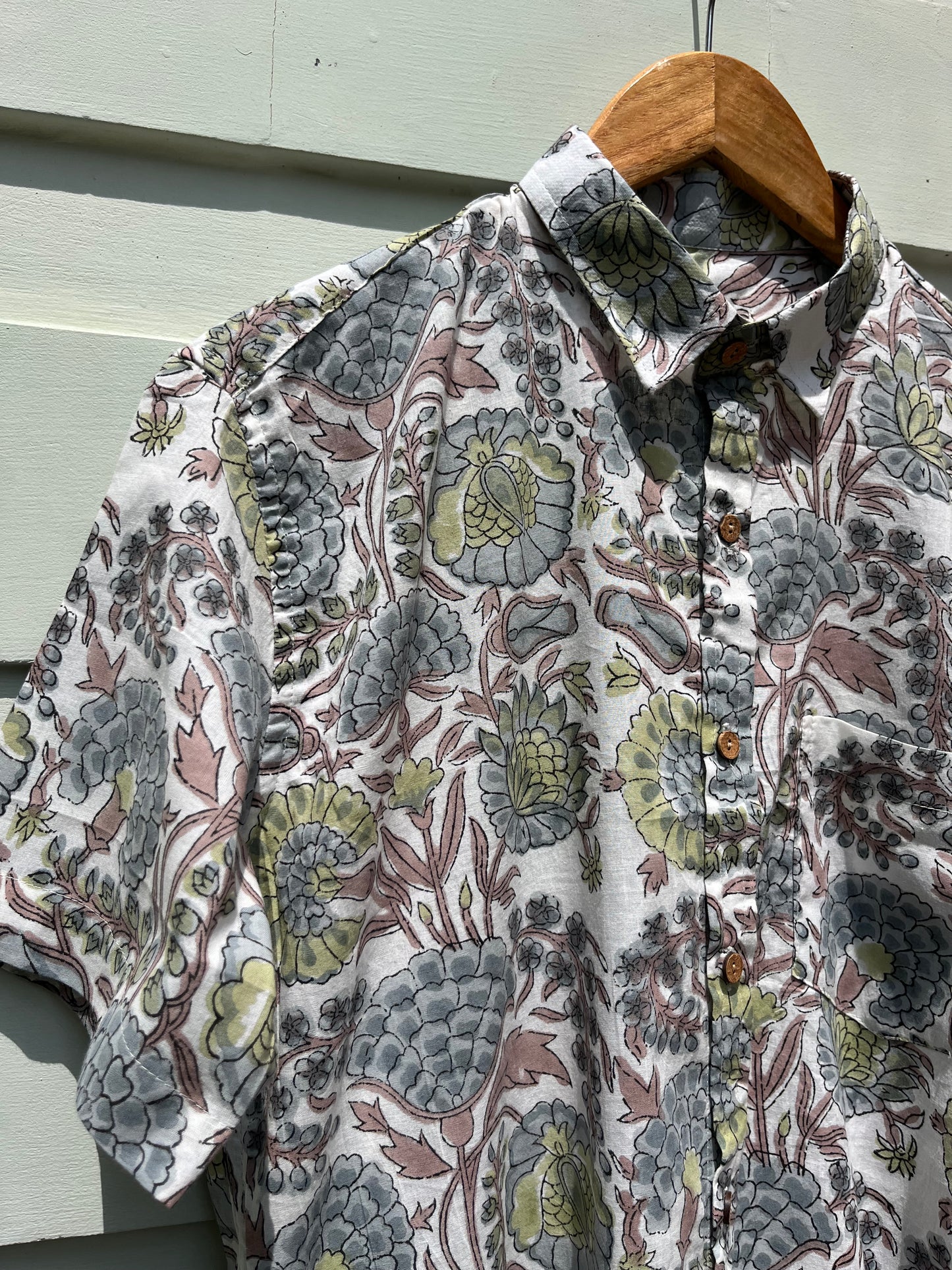 Ivory Slate Floral Hand Block Printed Shirt